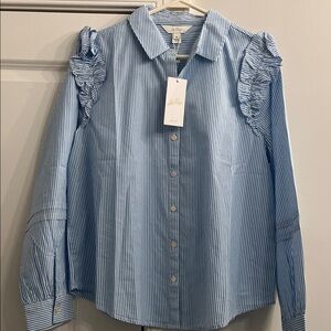 Lilly Pulitzer Blue & White Pinstripe Ruffle Shoulder Button-Down